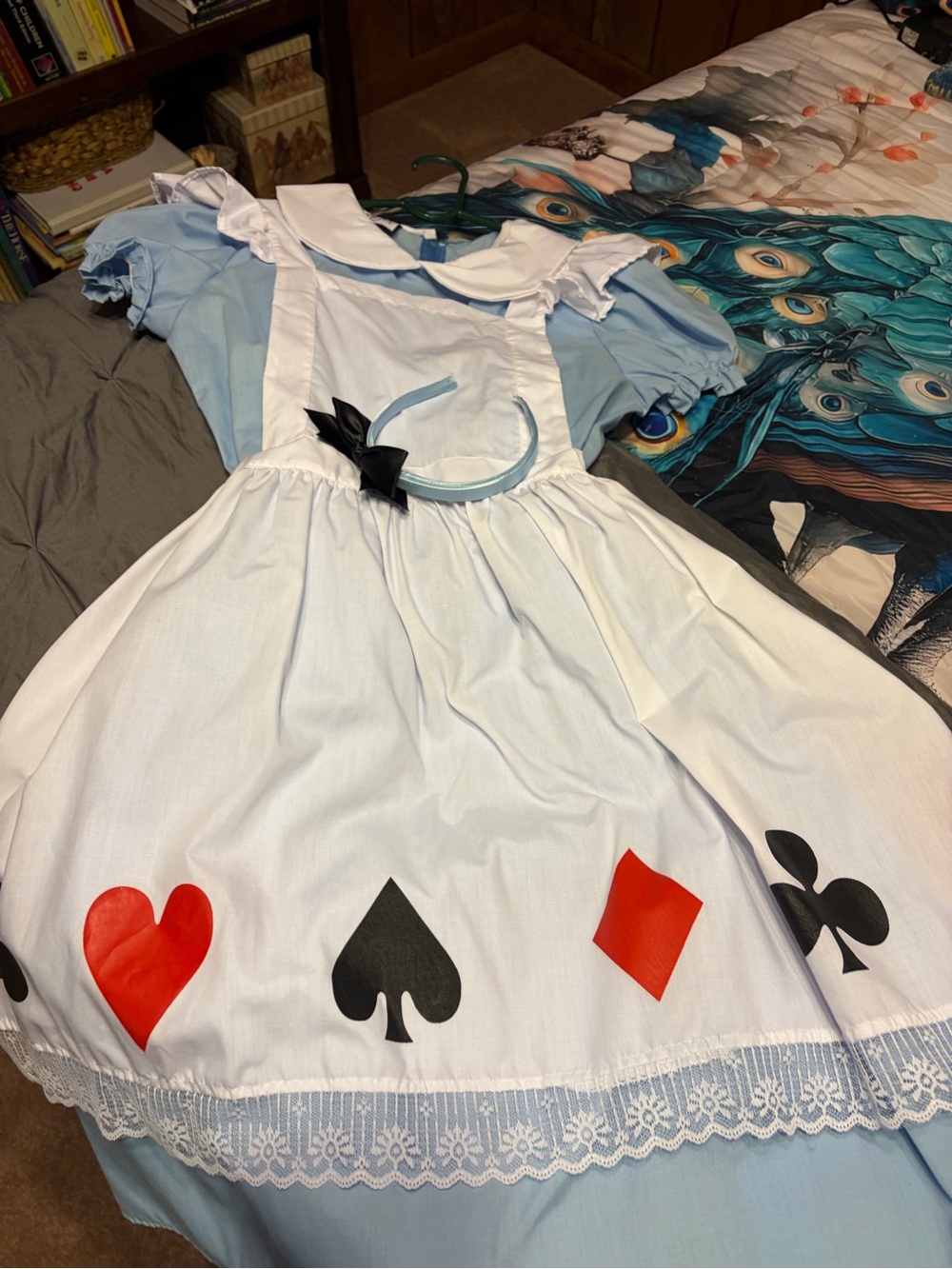 Alice-Inspired Blue and White Theater Dress with Card Suit Apron
